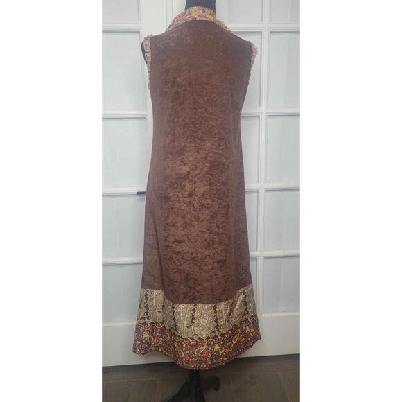 Vintage Handmade Dress Brown w/ Floral Print PeterPan Collar & Ruffled Hem SMALL - Picture 4 of 5